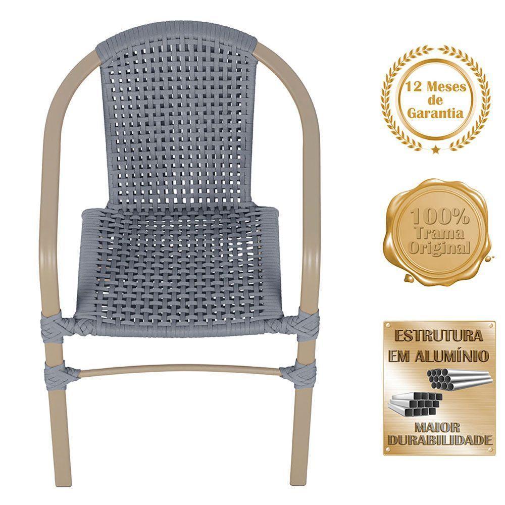 04 Cadeiras Floripa E Mesa Roma 80cm Fendi Trama Original Prata - 3