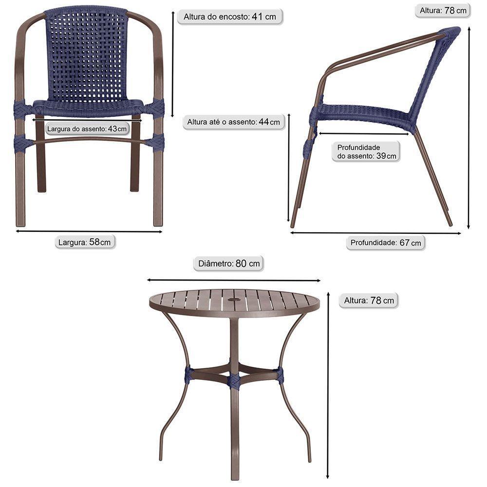 04 Cadeiras Floripa E Mesa Roma 80cm Marrom Trama Original Azul - 2