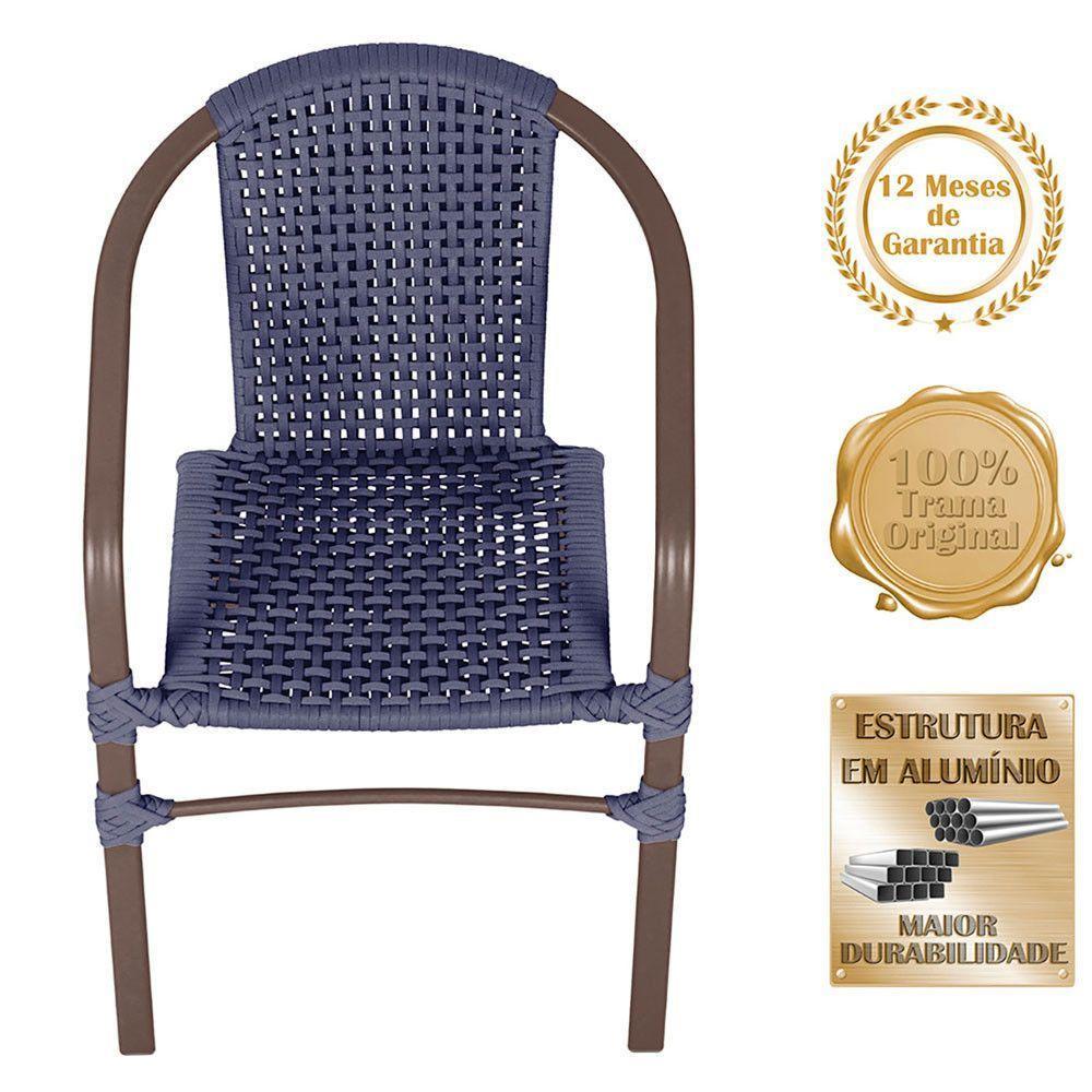 04 Cadeiras Floripa E Mesa Roma 80cm Marrom Trama Original Azul - 3