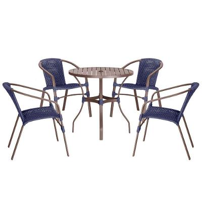 04 Cadeiras Floripa E Mesa Roma 80cm Marrom Trama Original Azul