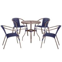 04 Cadeiras Floripa E Mesa Roma 80cm Marrom Trama Original Azul - 1