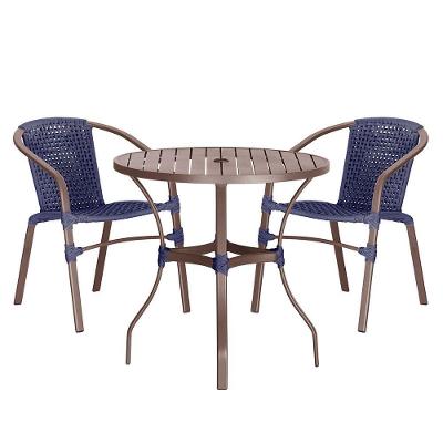 02 Cadeiras Floripa E Mesa Roma 80cm Marrom Trama Original Azul