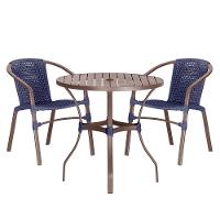 02 Cadeiras Floripa E Mesa Roma 80cm Marrom Trama Original Azul - 1