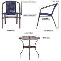 02 Cadeiras Floripa E Mesa Roma 80cm Marrom Trama Original Azul