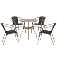 04 Cadeiras Floripa E Mesa Roma 80cm Fendi Trama Original Preto - 1