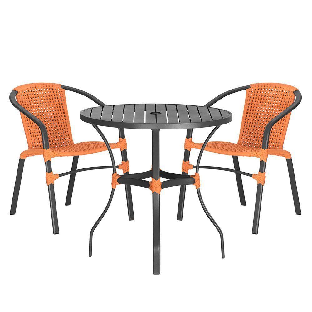 02 Cadeiras Floripa E Mesa Roma 80cm Preta Trama Original Terra Cota - 1