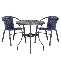 02 Cadeiras Floripa E Mesa Roma 80cm Preta Trama Original Azul - 1