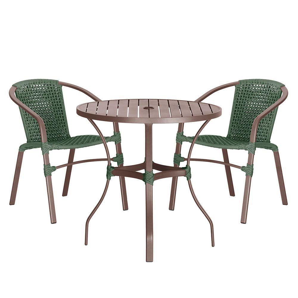 02 Cadeiras Floripa E Mesa Roma 80cm Marrom Trama Original Verde - 1