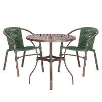 02 Cadeiras Floripa E Mesa Roma 80cm Marrom Trama Original Verde - 1