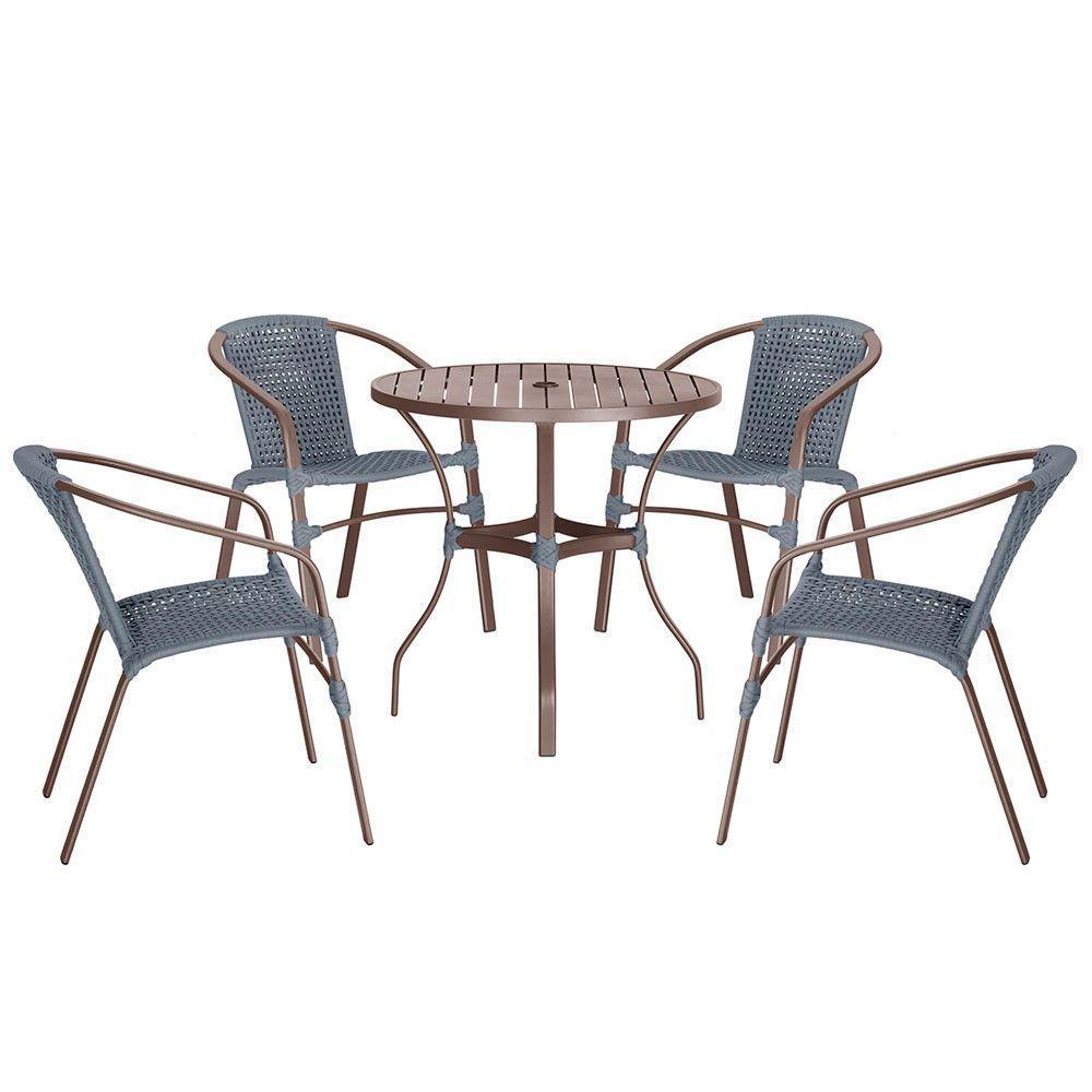 04 Cadeiras Floripa E Mesa Roma 80cm Marrom Trama Original Prata - 1