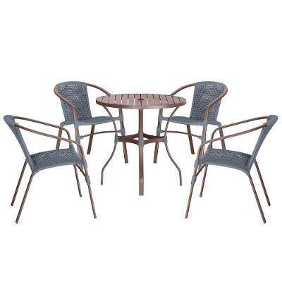 04 Cadeiras Floripa E Mesa Roma 80cm Marrom Trama Original Prata