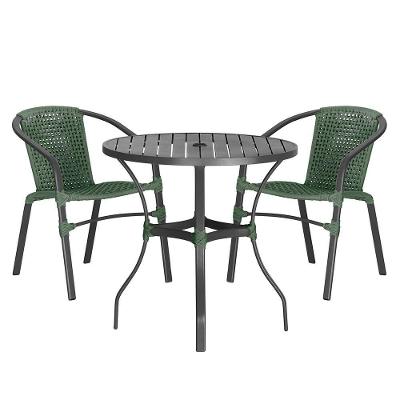 02 Cadeiras Floripa E Mesa Roma 80cm Preta Trama Original Verde