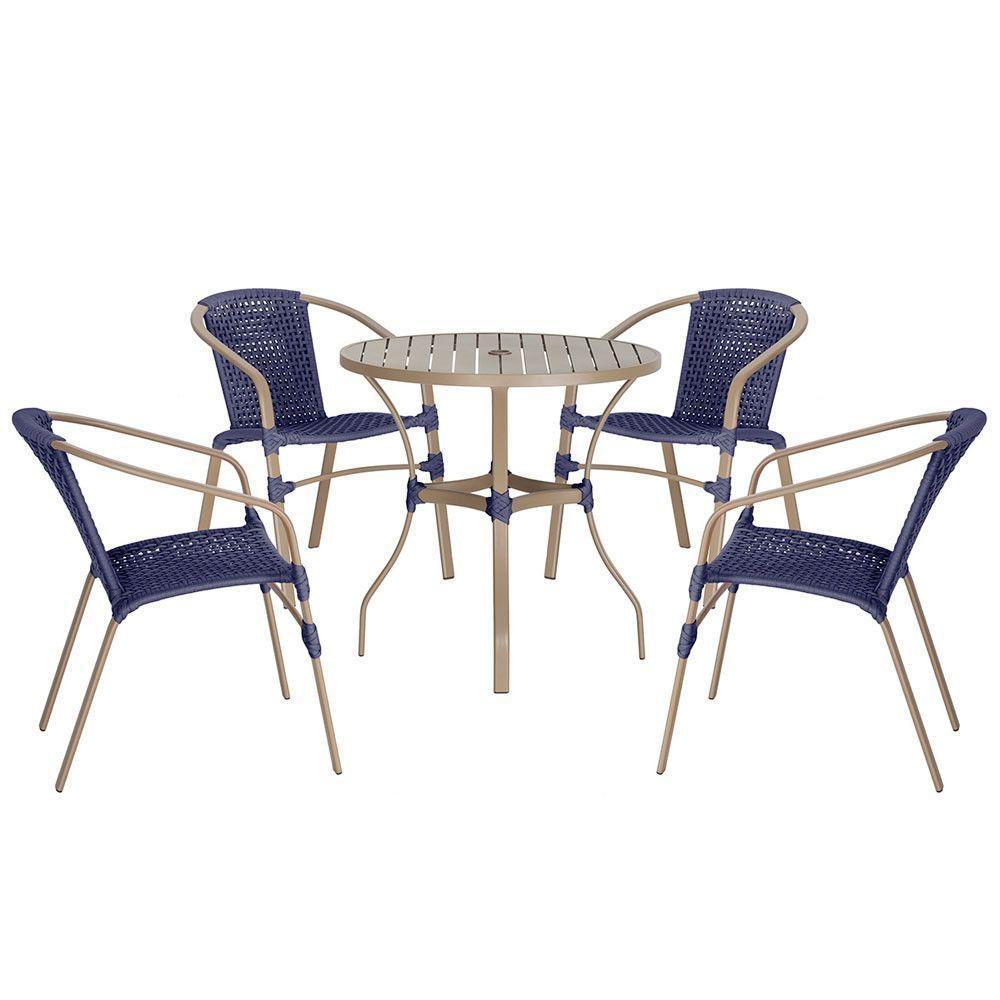 04 Cadeiras Floripa E Mesa Roma 80cm Fendi Trama Original Azul - 1