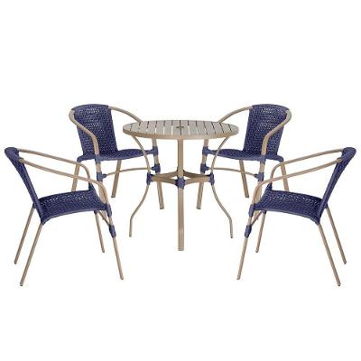 04 Cadeiras Floripa E Mesa Roma 80cm Fendi Trama Original Azul