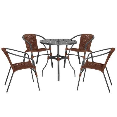 04 Cadeiras Floripa E Mesa Roma 80cm Preta Trama Original Marrom