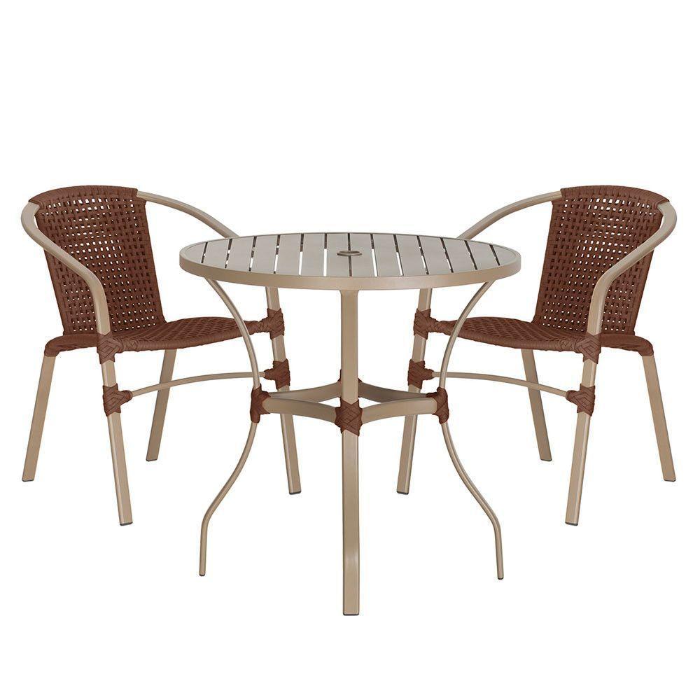 02 Cadeiras Floripa E Mesa Roma 100cm Fendi E Corda Nautica Marrom - 1