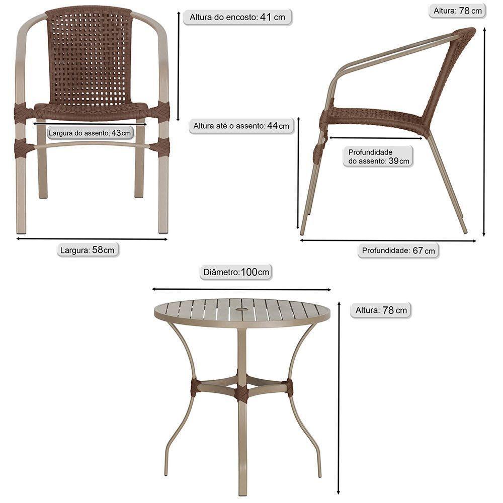 02 Cadeiras Floripa E Mesa Roma 100cm Fendi E Corda Nautica Marrom - 2