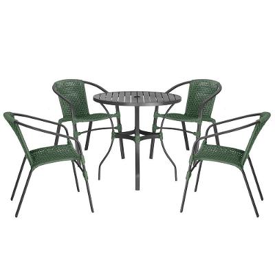 04 Cadeiras Floripa E Mesa Roma 80cm Preta Trama Original Verde