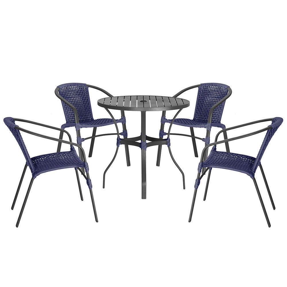 04 Cadeiras Floripa E Mesa Roma 80cm Preta Trama Original Azul - 1