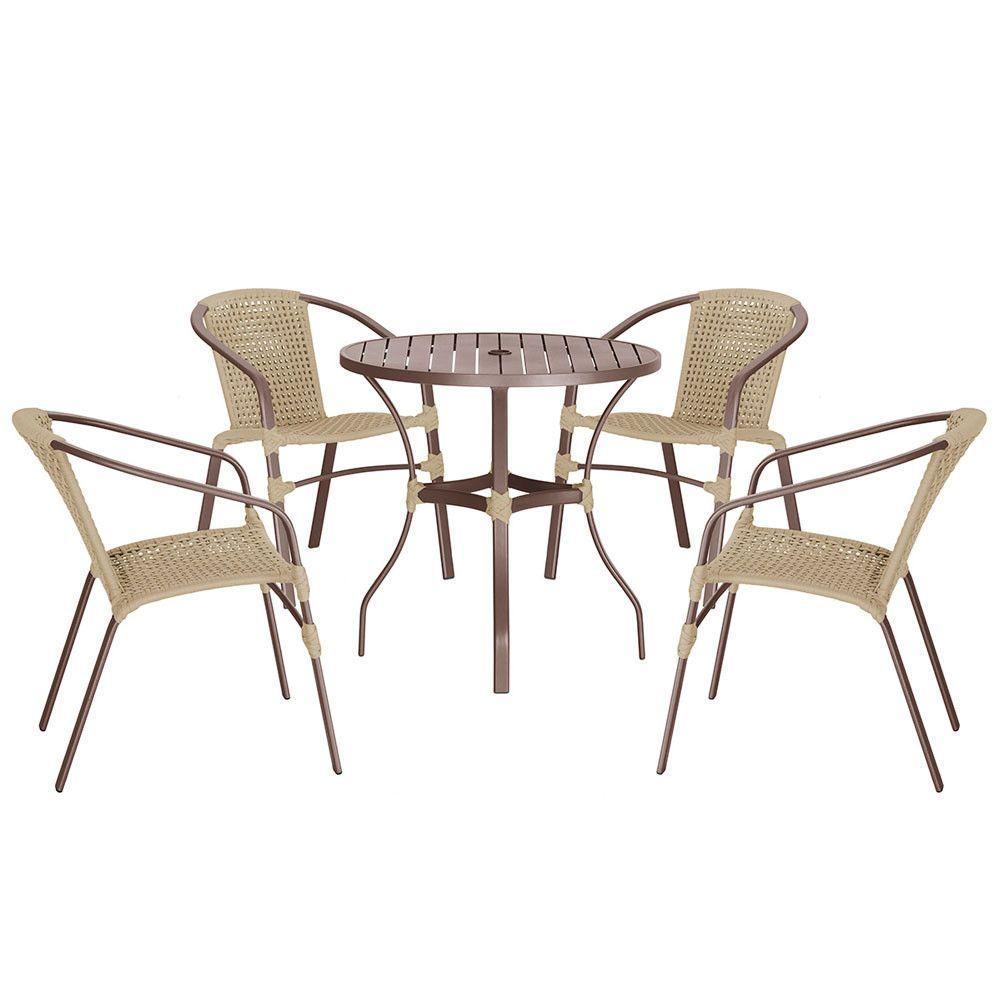 04 Cadeiras Floripa E Mesa Roma 80cm Marrom Trama Original Rami - 1