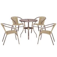 04 Cadeiras Floripa E Mesa Roma 80cm Marrom Trama Original Rami - 1