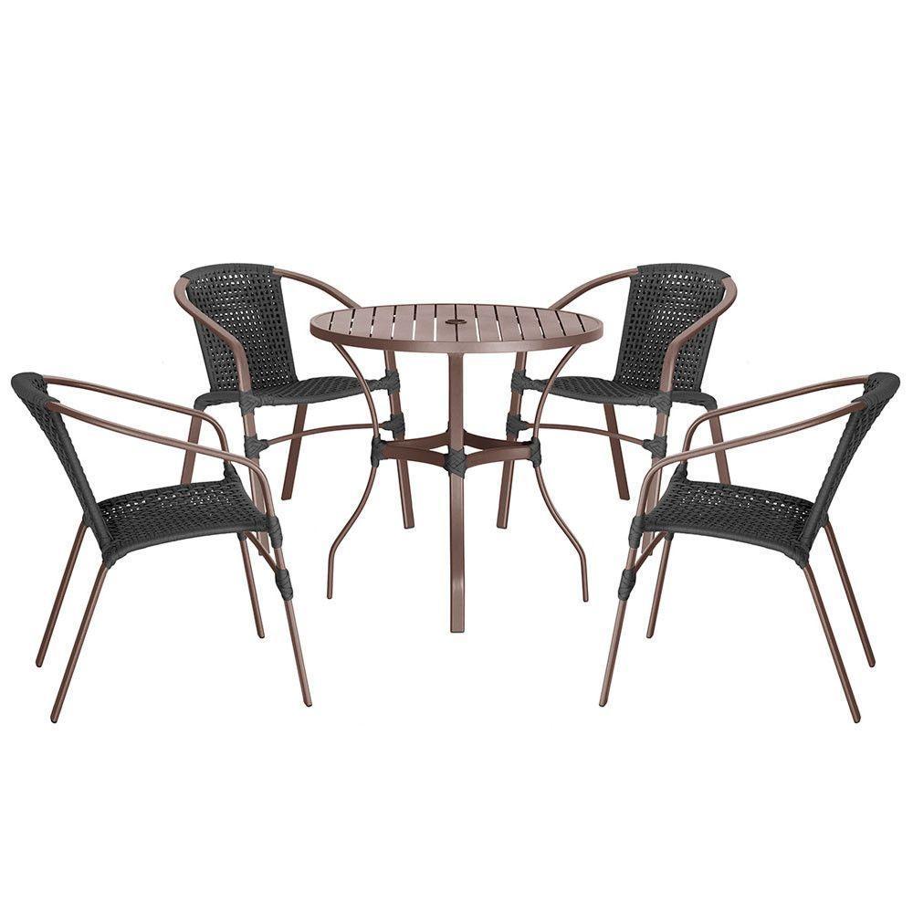 04 Cadeiras Floripa E Mesa Roma 80cm Marrom Trama Original Preto - 1
