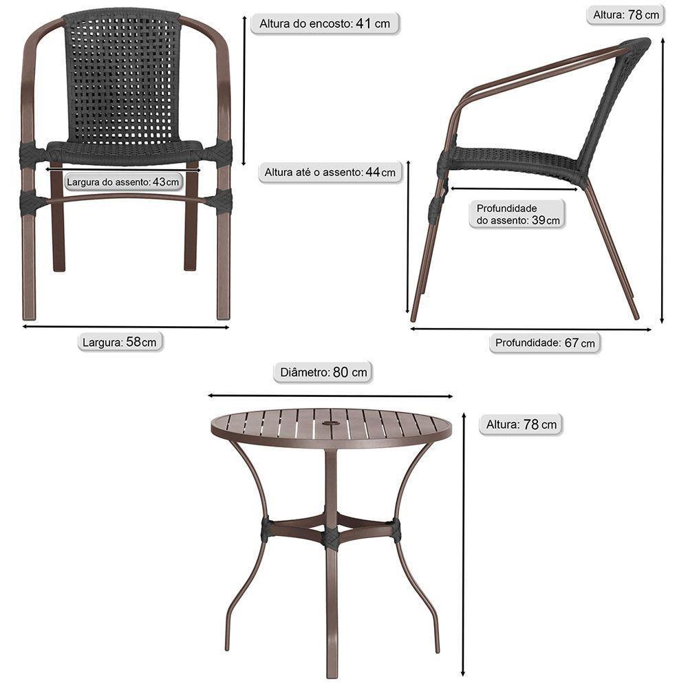 04 Cadeiras Floripa E Mesa Roma 80cm Marrom Trama Original Preto - 2