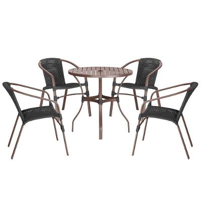 04 Cadeiras Floripa E Mesa Roma 80cm Marrom Trama Original Preto
