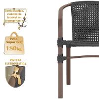 04 Cadeiras Floripa E Mesa Roma 80cm Marrom Trama Original Preto