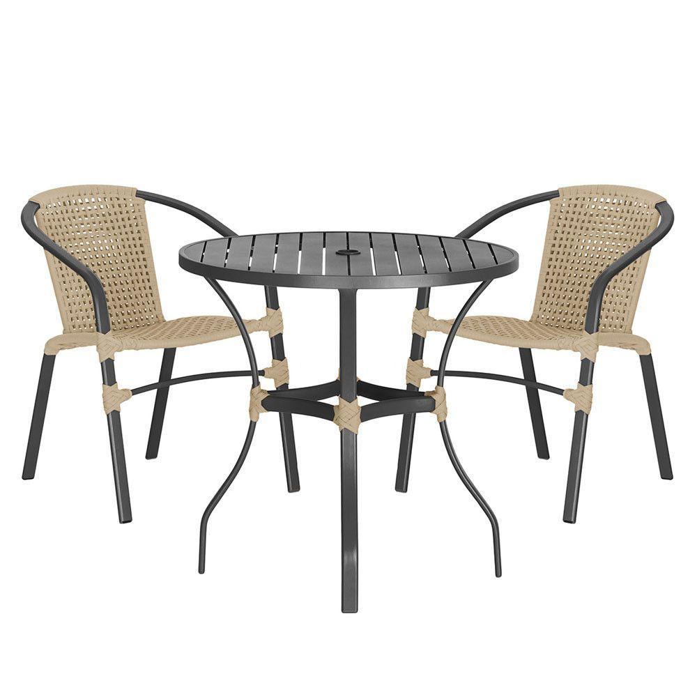 02 Cadeiras Floripa E Mesa Roma 80cm Preta Trama Original Rami - 1