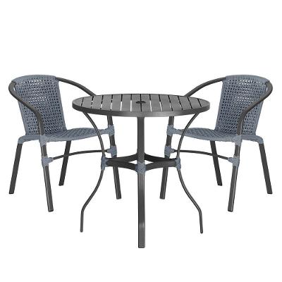 02 Cadeiras Floripa E Mesa Roma 80cm Preta Trama Original Prata