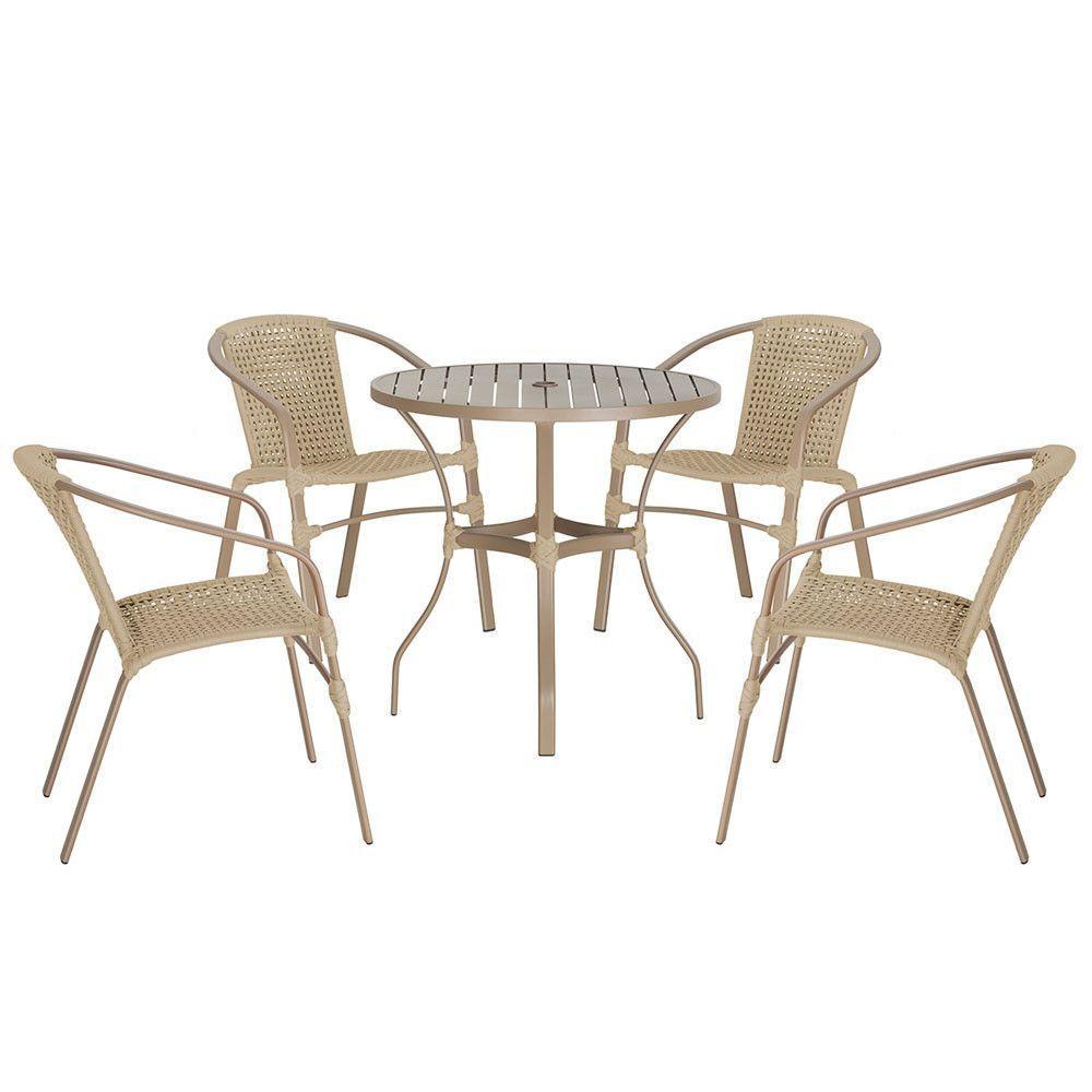 04 Cadeiras Floripa E Mesa Roma 80cm Fendi Trama Original Rami - 1