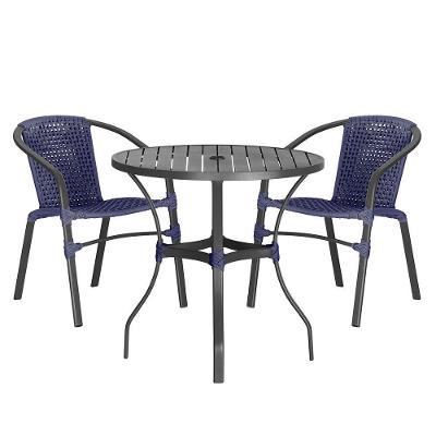 02 Cadeiras Floripa E Mesa Roma 100cm Preta Trama Original Azul