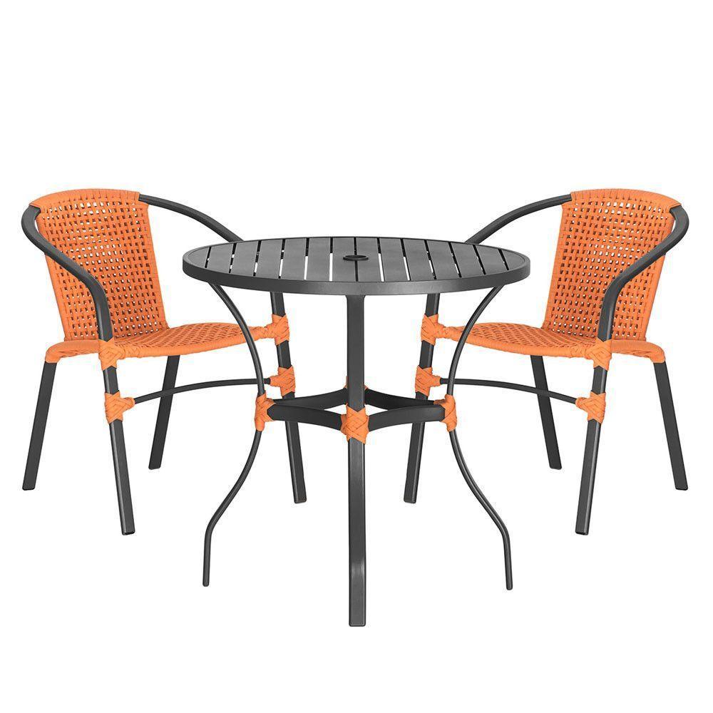 02 Cadeiras Floripa E Mesa Roma 100cm Preta Trama Original Terra Cota - 1