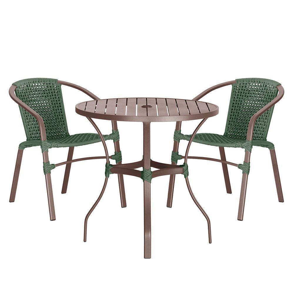 02 Cadeiras Floripa E Mesa Roma 100cm Marrom E Corda Nautica Verde - 1