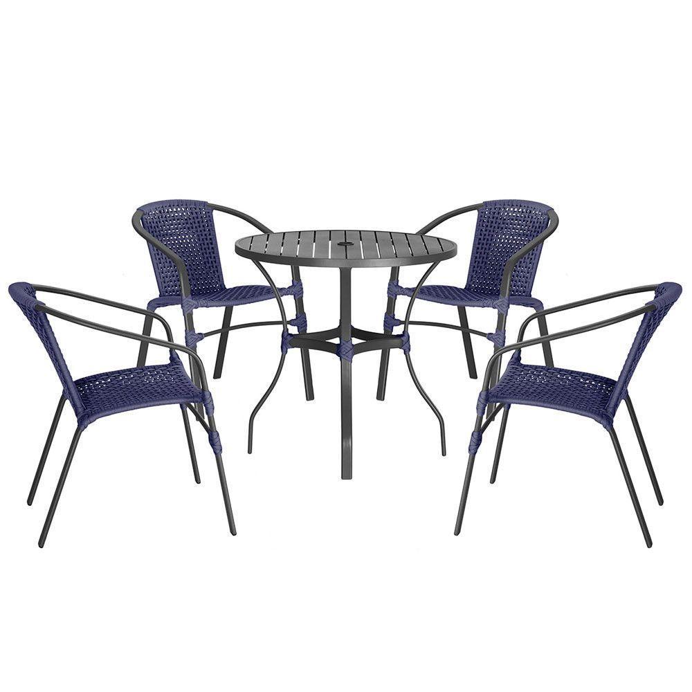 04 Cadeiras Floripa E Mesa Roma 100cm Preta Trama Original Azul - 1