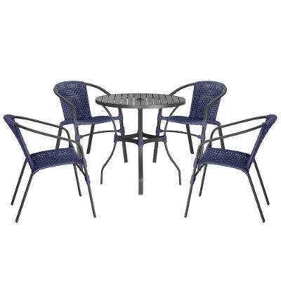 04 Cadeiras Floripa E Mesa Roma 100cm Preta Trama Original Azul