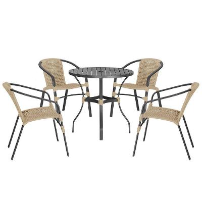 04 Cadeiras Floripa E Mesa Roma 80cm Preta Trama Original Rami