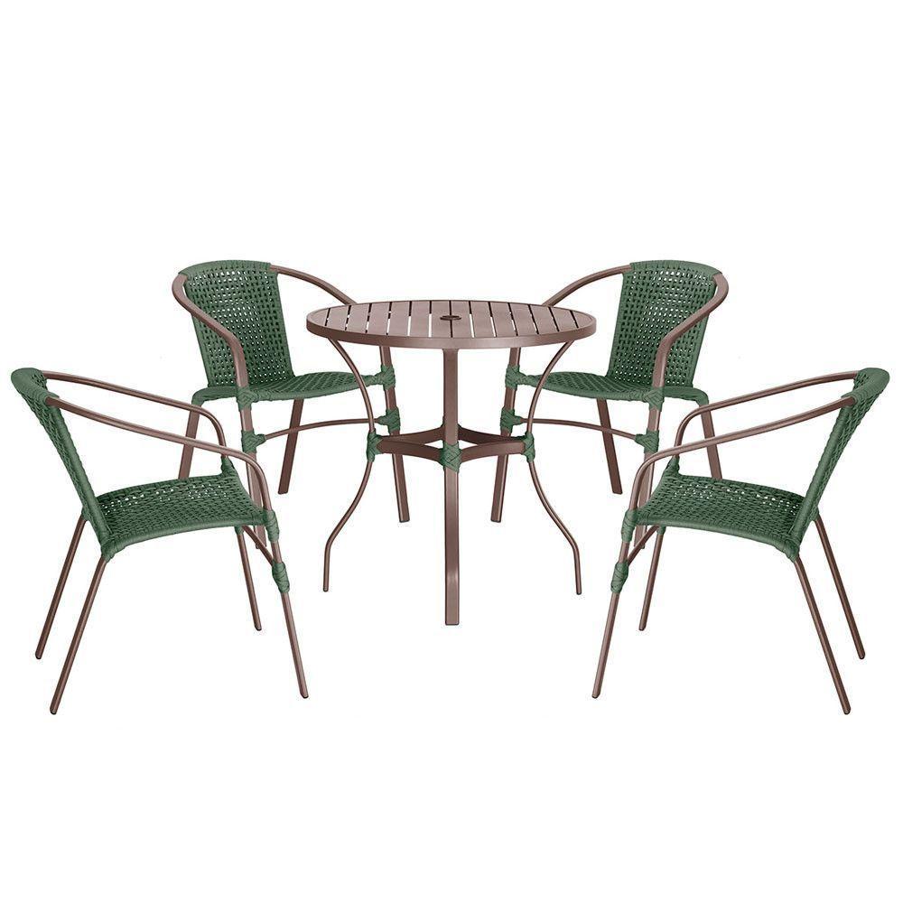 04 Cadeiras Floripa E Mesa Roma 100cm Marrom Trama Original Verde - 1
