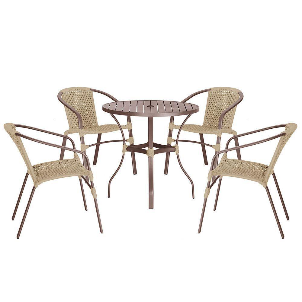 04 Cadeiras Floripa E Mesa Roma 100cm Marrom Trama Original Rami - 1