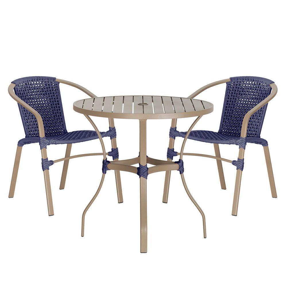 02 Cadeiras Floripa E Mesa Roma 100cm Fendi E Corda Nautica Azul - 1