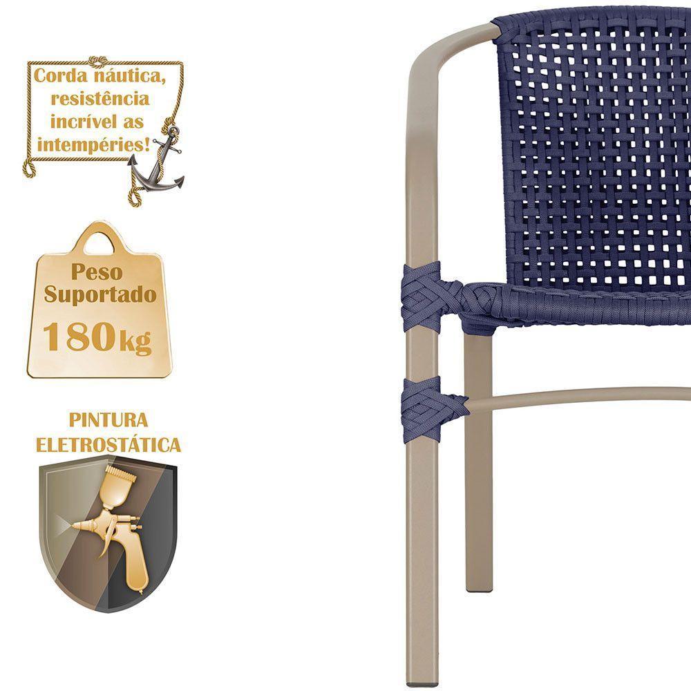 02 Cadeiras Floripa E Mesa Roma 100cm Fendi E Corda Nautica Azul - 4