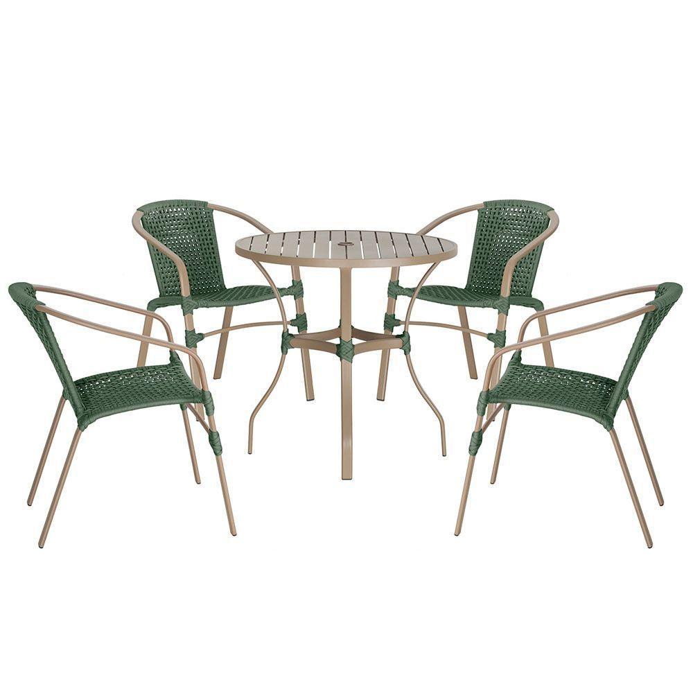 04 Cadeiras Floripa E Mesa Roma 100cm Fendi Trama Original Verde - 1