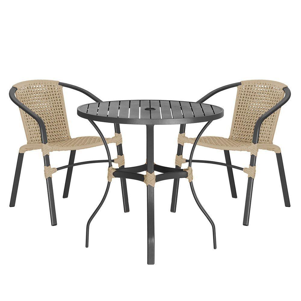 02 Cadeiras Floripa E Mesa Roma 100cm Preta Trama Original Rami - 1