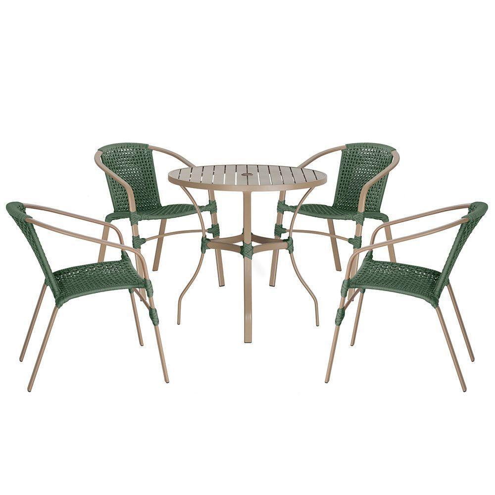 04 Cadeiras Floripa E Mesa Roma 80cm Fendi Trama Original Verde - 1