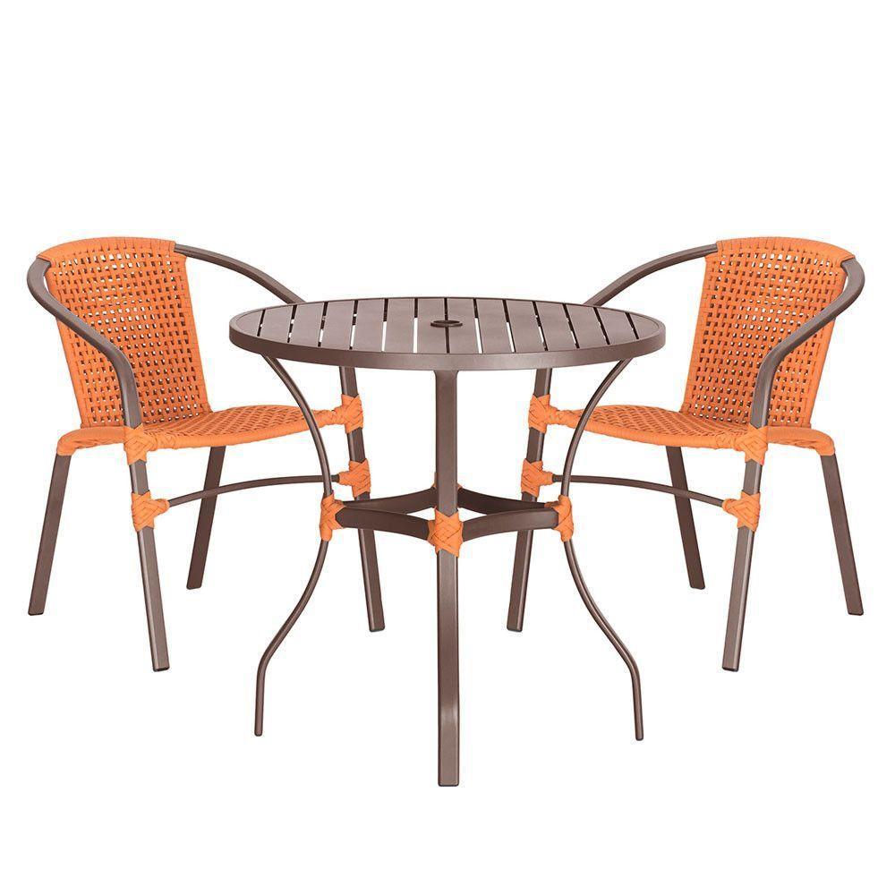 02 Cadeiras Floripa E Mesa Roma 100cm Marrom E Corda Nautica Terra Cota - 1