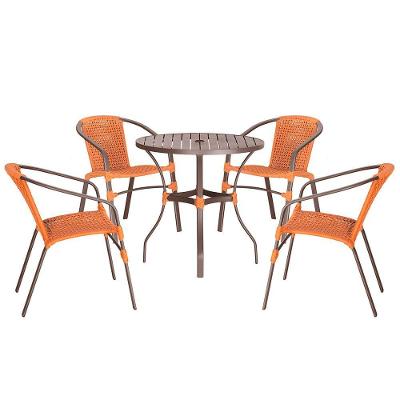 04 Cadeiras Floripa E Mesa Roma 80cm Marrom Trama Original Terra Cota