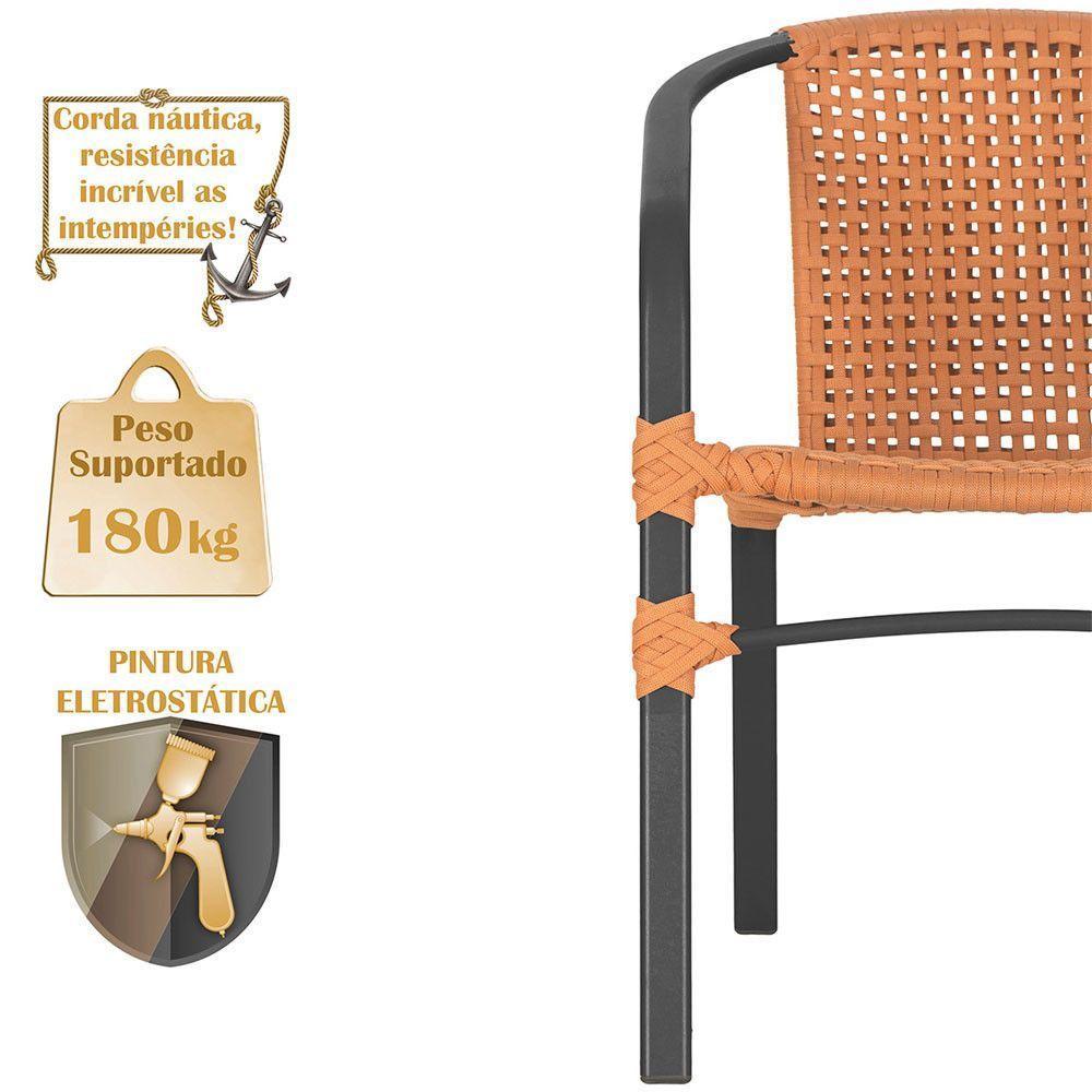 04 Cadeiras Floripa E Mesa Roma 80cm Preta Trama Original Terra Cota - 4