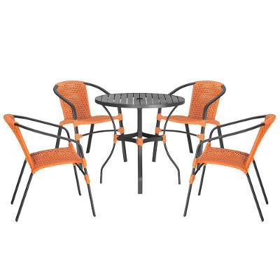 04 Cadeiras Floripa E Mesa Roma 80cm Preta Trama Original Terra Cota