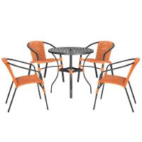 04 Cadeiras Floripa E Mesa Roma 80cm Preta Trama Original Terra Cota - 1